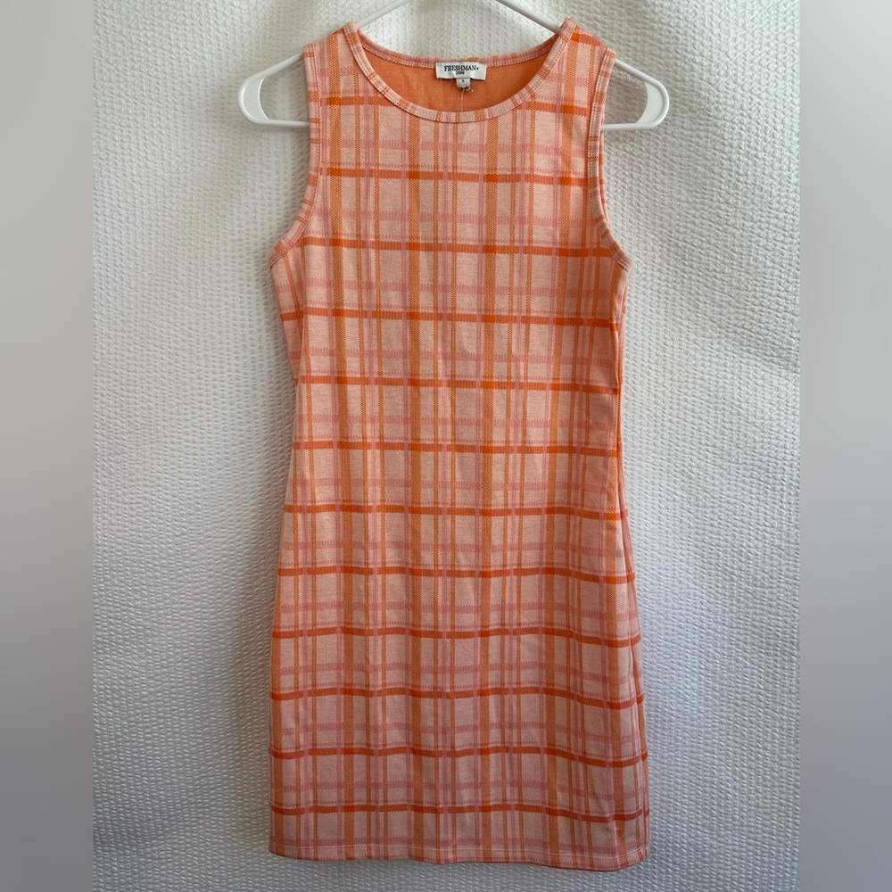 Freshman Orange Pink Plaid Sleeveless Shift Dress Women’s Small NWT Mini Dress